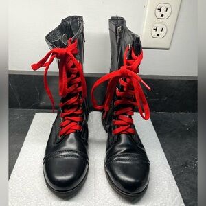 Steve Madden Black Combat Boots with Red Laces